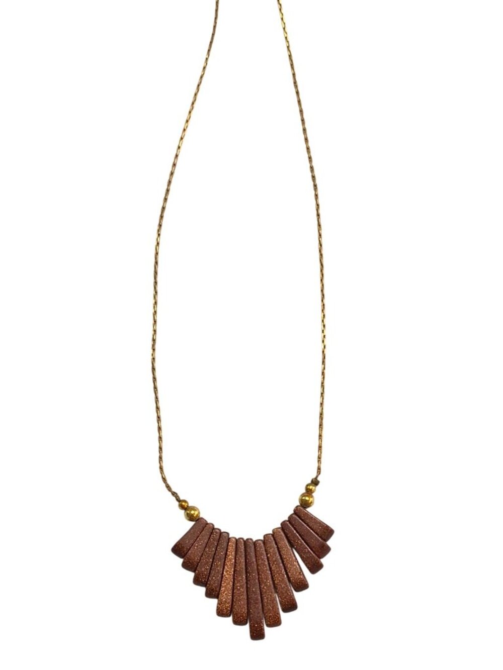 Retro Geometric Fan Necklace – Brown Sparkle Glitter Resin & Gold Beads - Picture 3 of 7